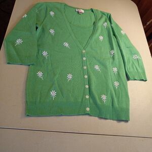 Quacker Factory Women's XS Beaded White Daisy Sweater Cottagecore Granny Chic
